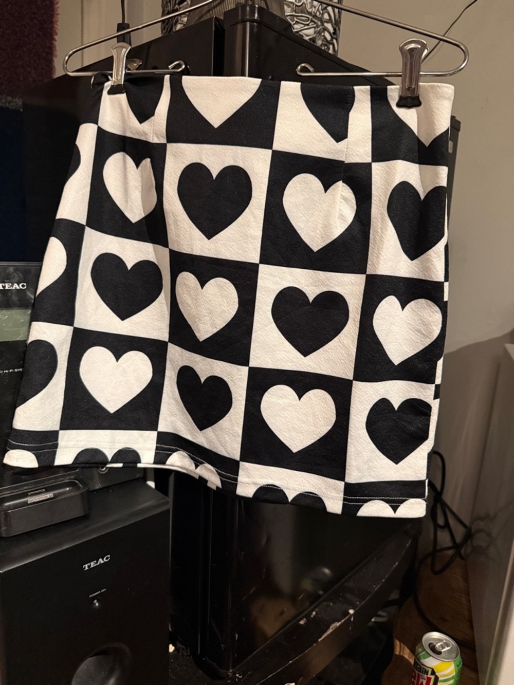 SHEIN Black & White Heart-Print Mini Skirt